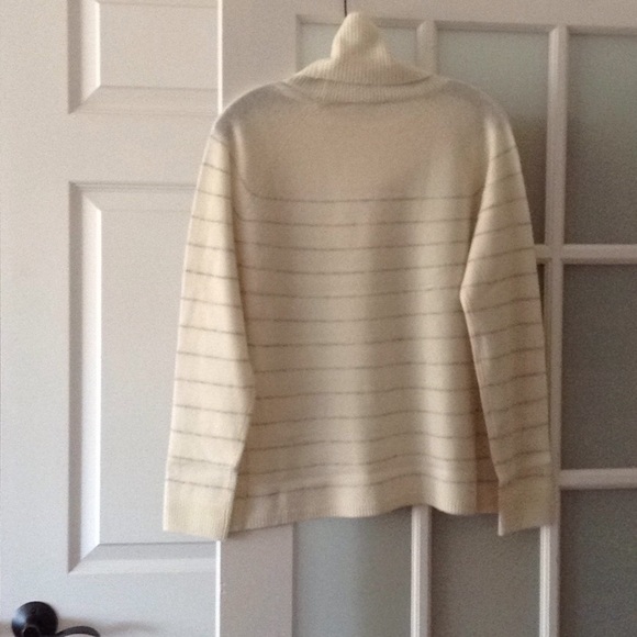 IvoryStripe Long Sleeve Cowl Neck Cashmere Sweater - Picture 2 of 3